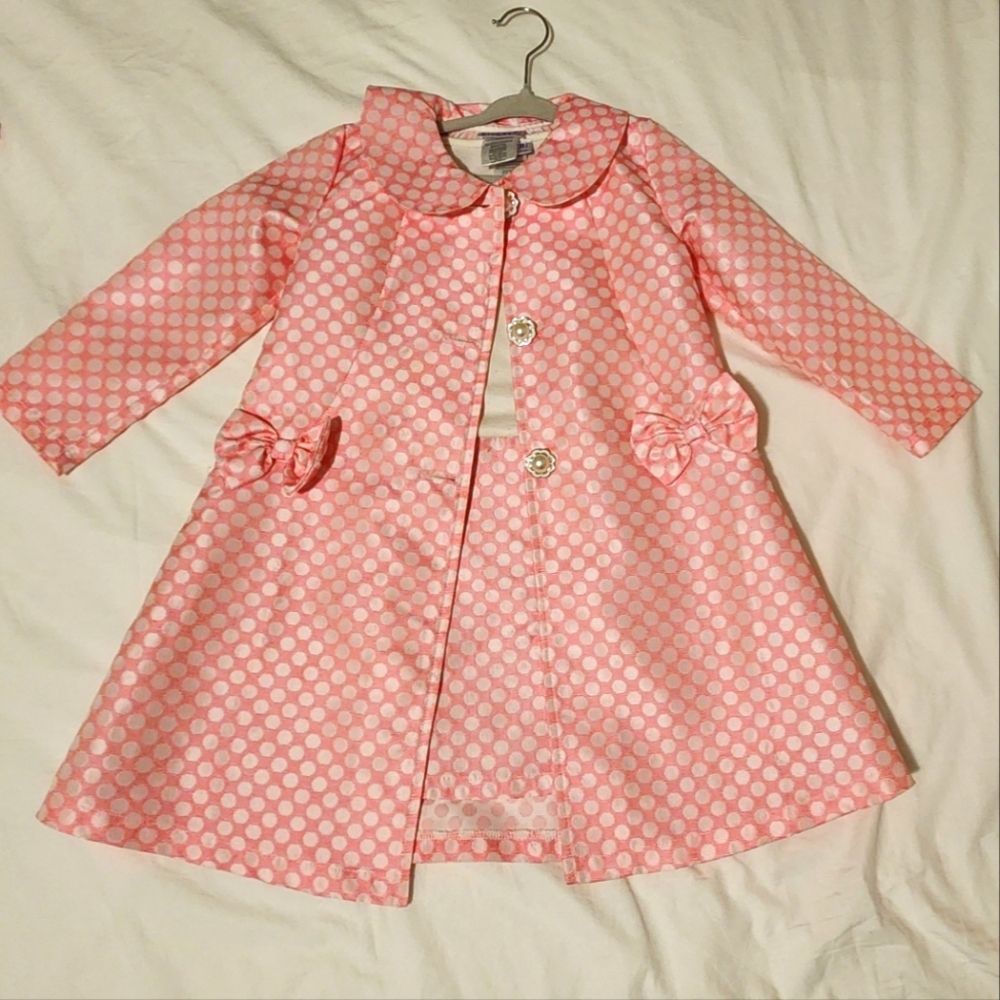 Blueberri BLVD Kids Pink Polka Dot Coat with Bow Accents